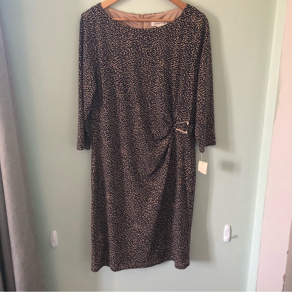NWT Coldwater Creek navy tan print jersey dress XL 16 - Picture 2 of 11